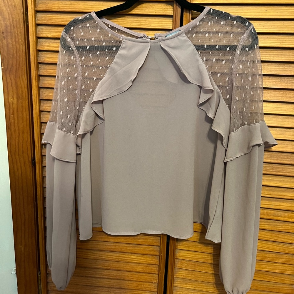 MUST GO BY 8/11: Dusty pink long sleeve mesh ruffle top